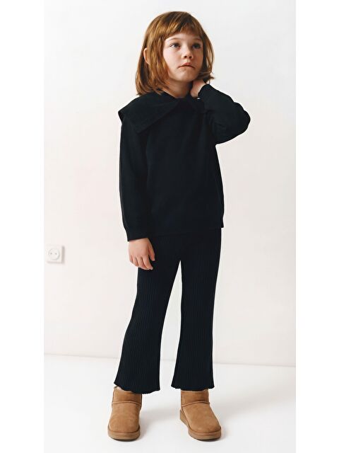 Magu Kız Çocuk Pamuklu Siyah Triko Takım – Yakalı Kazak Ve Ribana Pantolon - S000516470-19351