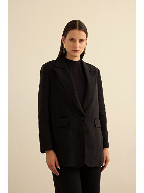 AKER Siyah Keten Ceket