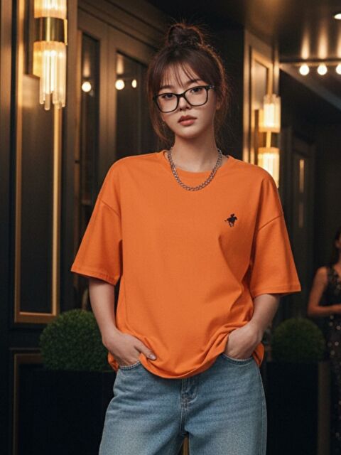 Trendseninle Turuncu Horse Baskılı Tişört - S000523608-20013