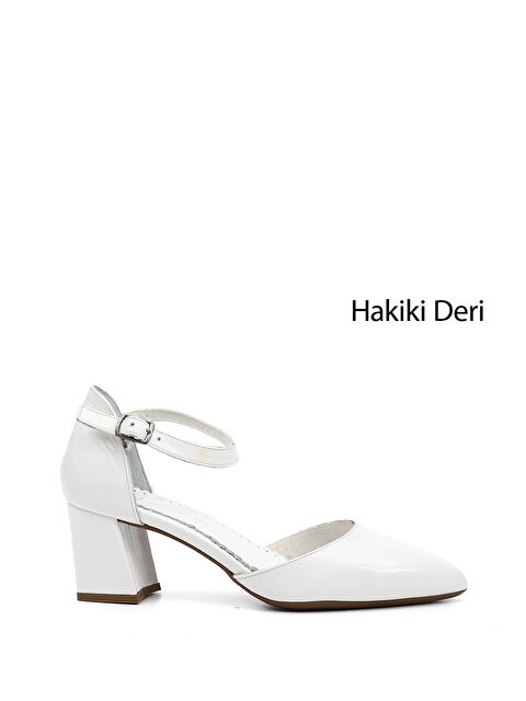 GÖNDERİ(R) Kadın BEYAZ-AÇIK GRİ Bilekten Bağlı Orta Topuklu Hakiki Deri Ayakkabı - S000498878-18