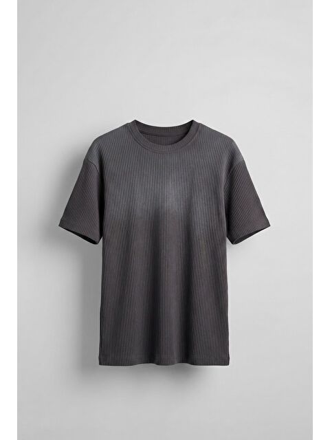 Abluka Online Erkek Fitilli Yıkamalı Renk Geçişli Oversize T-Shirt Antrasit Beyaz - S000506310-37187