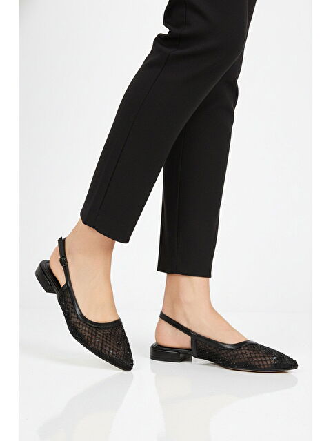 Ayakmod Siyah Taş İşlemeli Dar Kalıp Hafif Kadın Babet 312550 Z - S000514912-19351