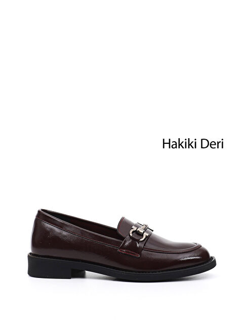 GÖNDERİ(R) Kadın EKRU-BORDO Tokalı Hakiki Deri Loafer Ayakkabı - S000502503-37576