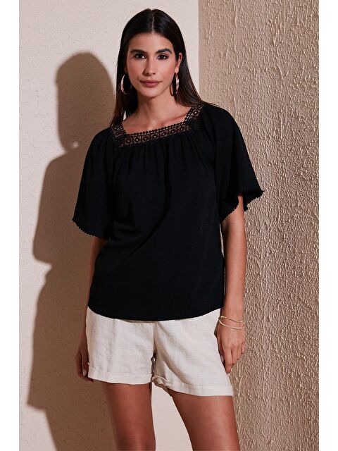 Lela Güpürlü Regular Fit Kare Yaka Bluz 5865652 - S000158027-19351