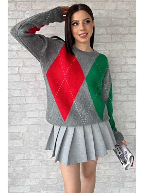 Gülseli Desenli Kadın Bisiklet Yaka Triko Kazak - S000338237-20600