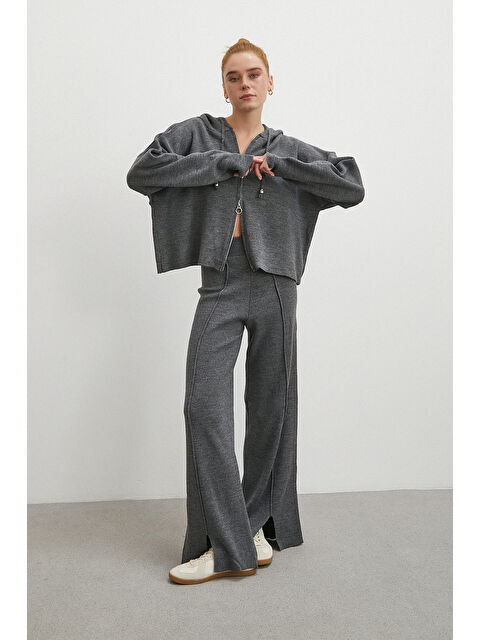 Never More Çift Fermuarlı Kapüşonlu Pantolonlu Takım Gri - S000491347-20600