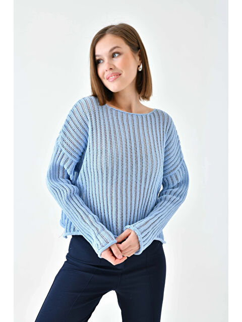 carla10 Kadın Geniş Yaka Örgü Detay Oversize Triko Kazak - S000498888-17437