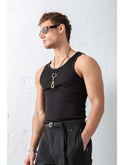 Abluka Online Erkek Fitilli Dar Kalıp Kolsuz Tişört Siyah - S000362436-19351