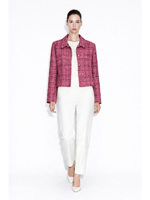 Mizalle Siyah Fuşya Tüvit Dokuma Gold Düğmeli Ceket - S000511138-18686