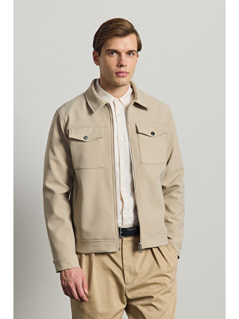 Danger Erkek Standart Kalıp Gömlek Yaka Ceket Bej - S000505835-19928