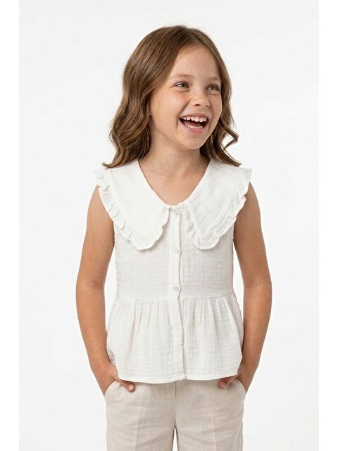 Fullamoda Fırfırlı Bebe Yaka Müslin Kumaş Kız Çocuk Gömlek - S000528005-20063