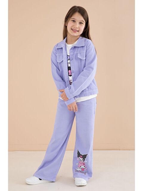 Cansın Mini Lila Cep Detaylı Ceketli Baskılı Tişörtlü Kız Çocuk 3lü Pantolonlu Takım 23590 - S000513678-17878