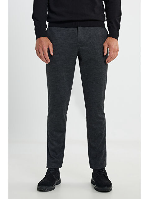 Altınyıldız Classics Erkek Siyah Yünlü Slim Fit Dar Kesim Desenli Yan Cep Pantolon - S000402981-19351