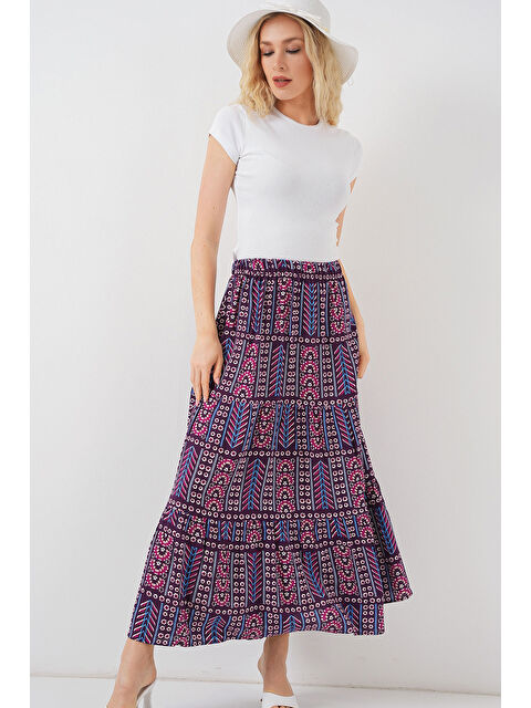 Bigdart Kadın Desenli Uzun Etek 8053 - Mor - S000405293-20042