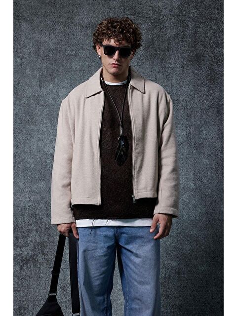 Abluka Online Erkek Oversize İnce Fermuarlı Ceket Bej - S000481751-19928