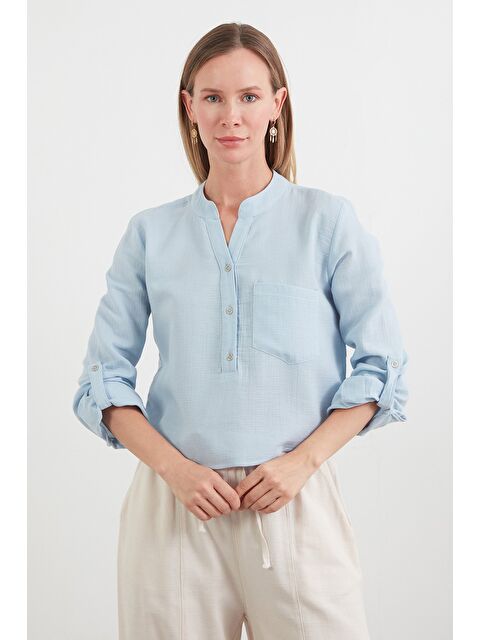 Fullamoda Müslin Kumaş Tek Cepli Yakası Düğmeli Gömlek - S000401535-17234