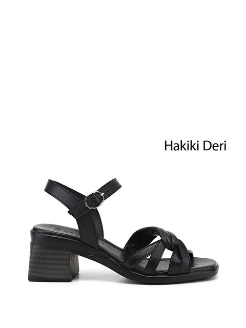 GÖNDERİ(R) Kadın SİYAH Bilek Bağlı Kalın Topuklu Hakiki Deri Sandalet