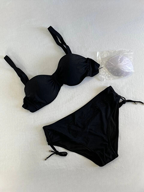 Hazelin Kadın Siyah Taş İşlemeli Astarlı Bikini Takım HZL25S-LC3361 - S000355547-19351