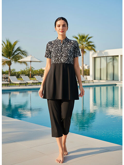 SEBOTEKS Hızlı Kuruyan Esnek Paraşüt Kumaş 4 Parça Kısa Kollu Yarı Kapalı Mayo 3409 - S000532014-19351