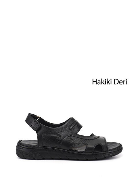 GÖNDERİ(R) Erkek SİYAH Ayarlanabilir Cırt Bantlı Hakiki Deri Sandalet