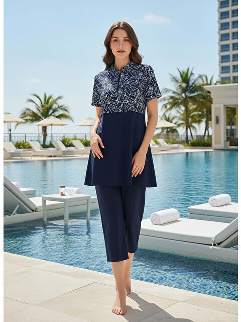 SEBOTEKS Hızlı Kuruyan Esnek Paraşüt Kumaş 4 Parça Kısa Kollu Yarı Kapalı Mayo 3409 - S000532014-29672