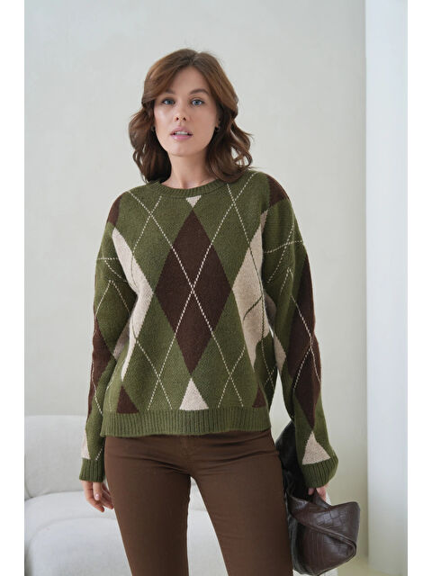 carla10 Kadın Bisiklet Yaka Baklava Desenli Triko Kazak - S000498892-18547