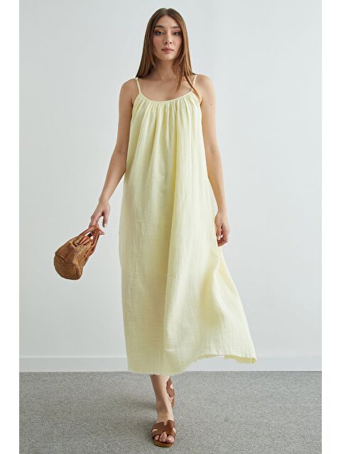 Fullamoda Basic Askılı Etek Ucu Yırtık Müslin Elbise - S000504006-20072