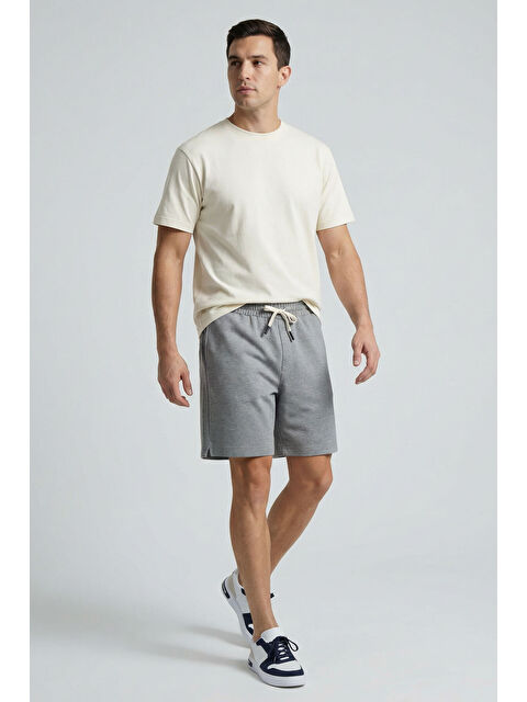 Tommylife Gri Melanj Standart Fit Basic Arka Cepli Erkek Şort - 88314