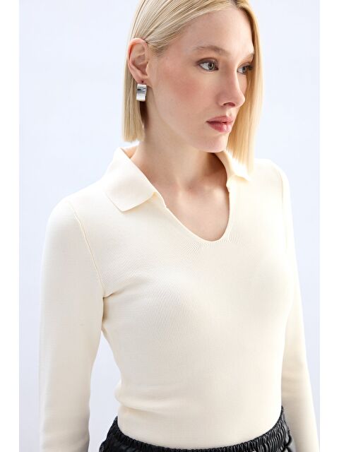 SATEEN Polo Yaka Triko - Ekru - S000324345-19965