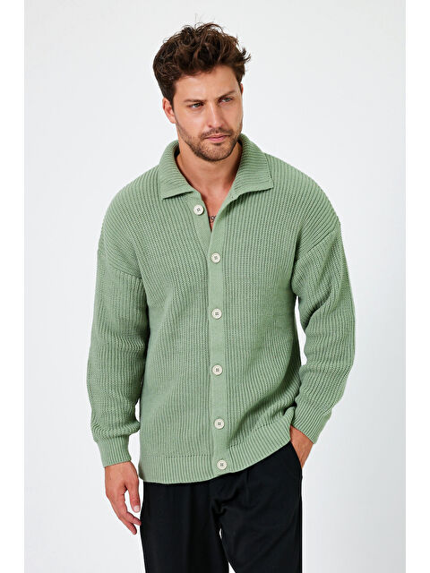 Tarz Cool Erkek Su Yeşili Düğme Detaylı Regular Fit Hırka - S000150021-20054