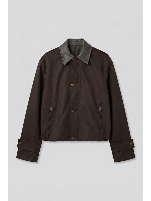 Abluka Online Erkek Boxy Fit Geniş Kesim Kontrast Yaka Premium Ceket Kahverengi - S000491218-19413