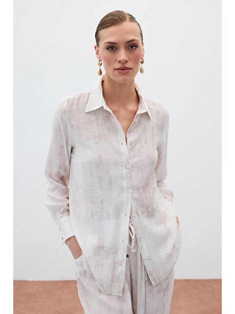 SATEEN Desenli Salaş Gömlek - Taş - S000405296-25636