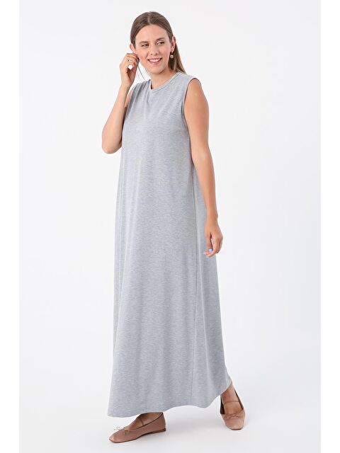 ALLDAY Gri Melanj-Pamuklu Bisiklet Yaka Kolsuz İçlik Elbise - S000019666-74