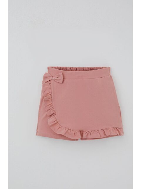 Breeze Kız Çocuk Şort Etek Fiyonk Aksesuarlı Fırfırlı Gülkurusu (6-10 Yaş)