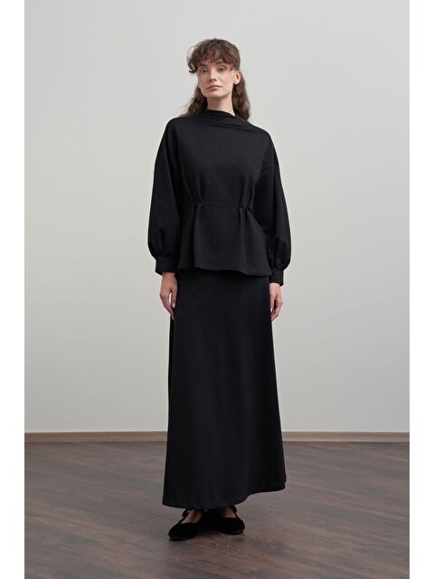 ALLDAY Siyah-Yumuşak Dokulu Pile Detaylı Etekli Takım - S000501488-19351