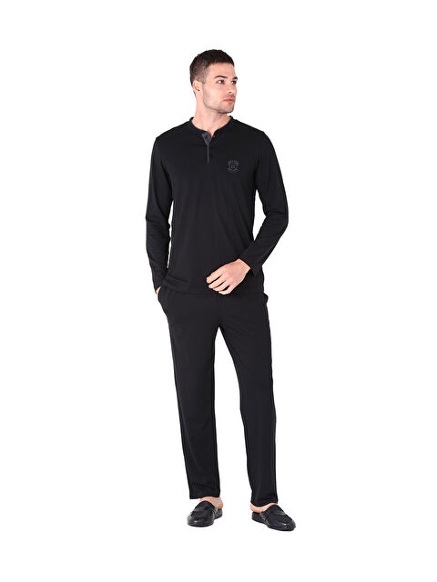 D'S damat DS Damat Pijama Tk.Yarım Patlı Uzunkol SİYAH - S000532236-19351