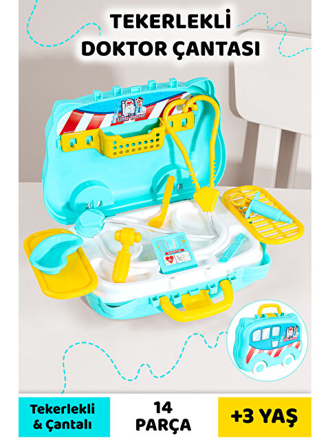 Meleni Toys 14 Parça Tekerlekli Oyuncak Doktor Seti - Çantalı Çocuk Hastane Meslek Oyunu Eğitici Öğretici Oyun