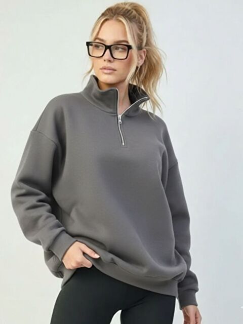 Trendseninle Kadın Füme Yarım Fermuarlı Oversize Sweatshirt - S000497827-33408