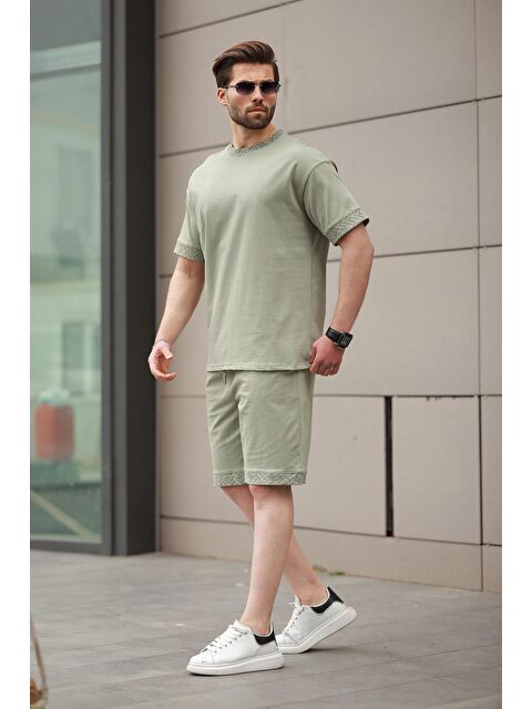 Madmext Mint Yeşili Baskılı %100 Pamuklu Erkek Şort Tişört Takım E7312 - S000367567-17259