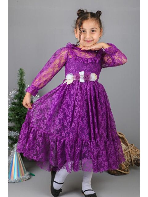 Mnk Baby & Kids Çiçek Motif Dantelli Çocuk Elbise MNK0580 - S000497970-20042