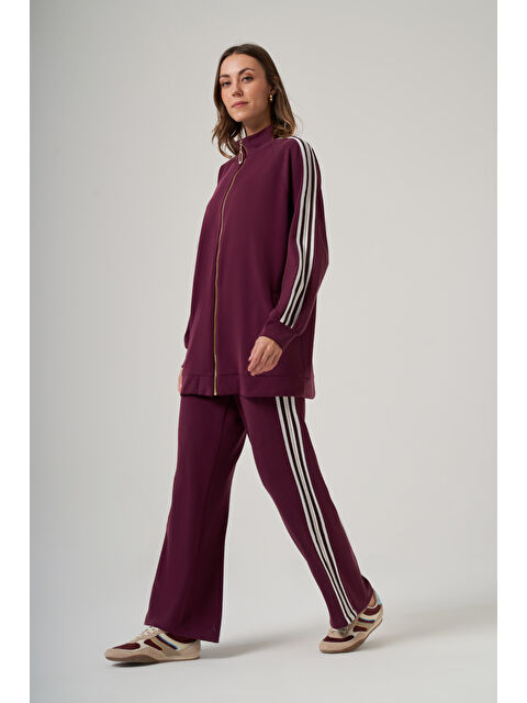 Nuss Fermuarı Taş Detaylı Pantolonlu Takım 1092 Mürdüm - S000532011-20036