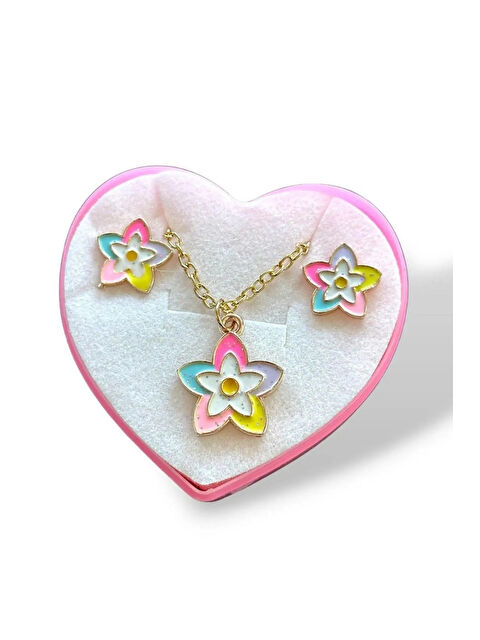 Le Mabelle Çok Renkli Çiçek Figürlü Kız Çocuk Kolye ve Küpe Set - S000465742-23173