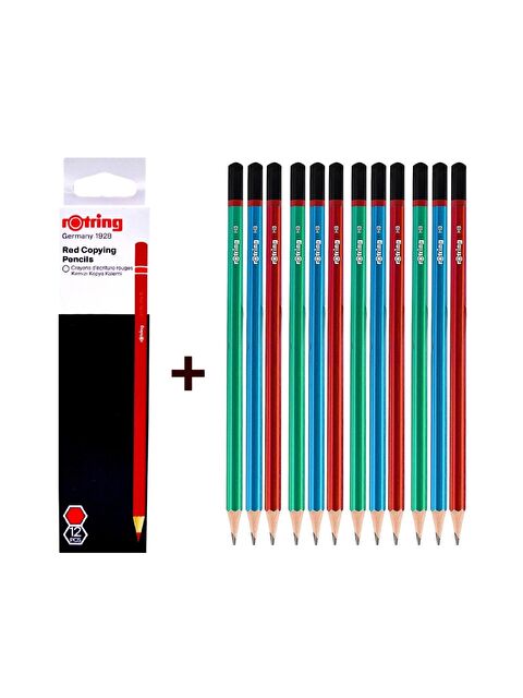Rotring Mercanlı Kurşun Kalem 12 li + Kırmızı Kopya Kalemi 12 li - S000343779-19351