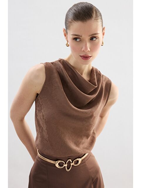 SATEEN Degaje Yaka Bluz - Vizon - S000497778-26429