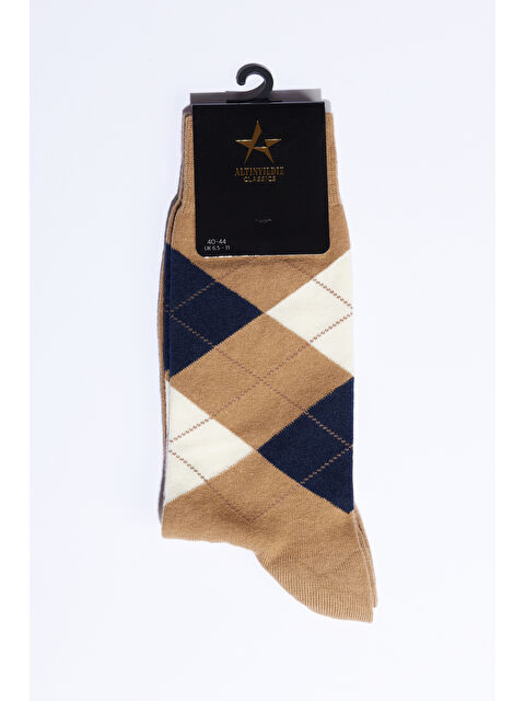 Altınyıldız Classics Erkek Bej-Lacivert Desenli Bej Lacivert Casual Soket Çorap - S000422926-37211