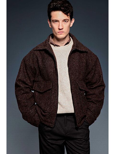 Abluka Online Erkek Oversize Tüylü Kaşe Ceket Kahverengi - S000481754-19413