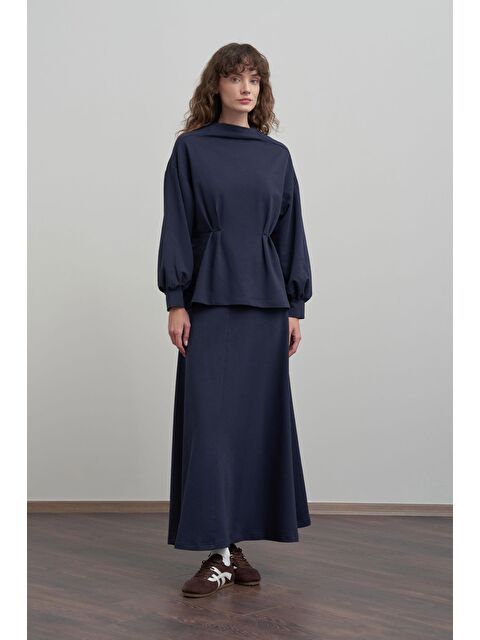 ALLDAY Lacivert-Yumuşak Dokulu Pile Detaylı Etekli Takım - S000501488-21164