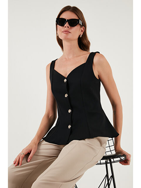 Lela Fitted Fit V Yaka Düğmeli Yelek 611FYL145 - S000451019-19351