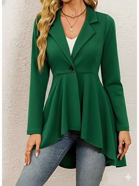 Jane's Kadın Uzun Kollu Yakalı önden Düğmeli Uzun Atlas Blazer Ceket
