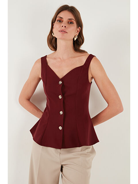 Lela Fitted Fit V Yaka Düğmeli Yelek 611FYL145 - S000451019-19951